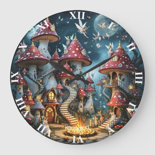 Fantasy Cute Mushroom Forest Realm Stor Klocka (Framsida)