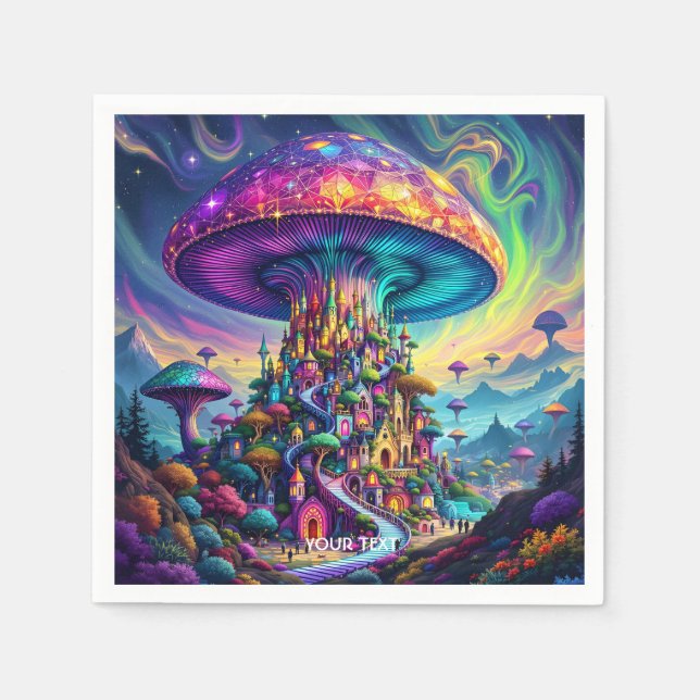 Fantasy Cute Mushroom Rainbow Himmel Pappersservett (Framsidan)