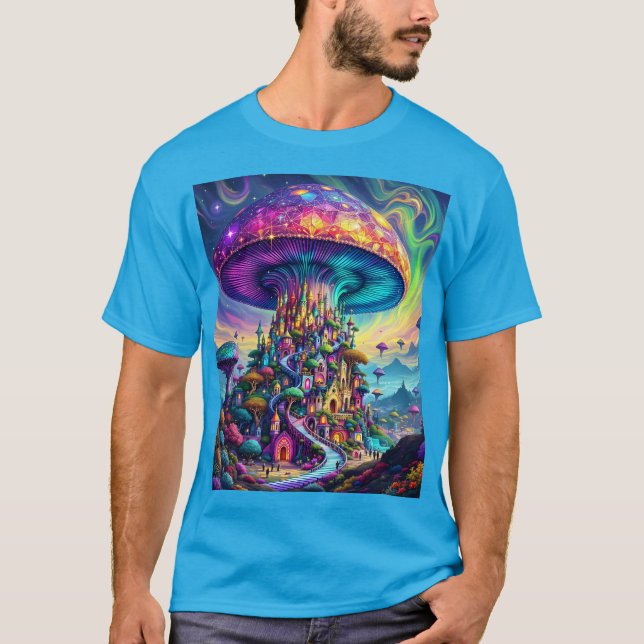 Fantasy Cute Mushroom Rainbow Himmel T Shirt (Framsida)