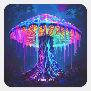 Fantasy Cute Mushroom Surreal Forest Fyrkantigt Klistermärke
