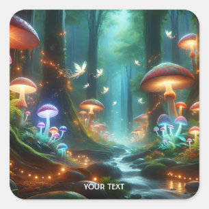 Fantasy Cute MushRums Forest Night Fyrkantigt Klistermärke