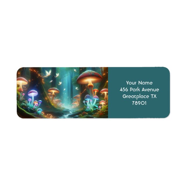 Fantasy Cute MushRums Forest Night Returadress Etikett (Framsidan)