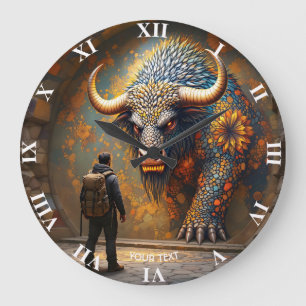 Fantasy Cute Mythical Bull Mosaic Stor Klocka