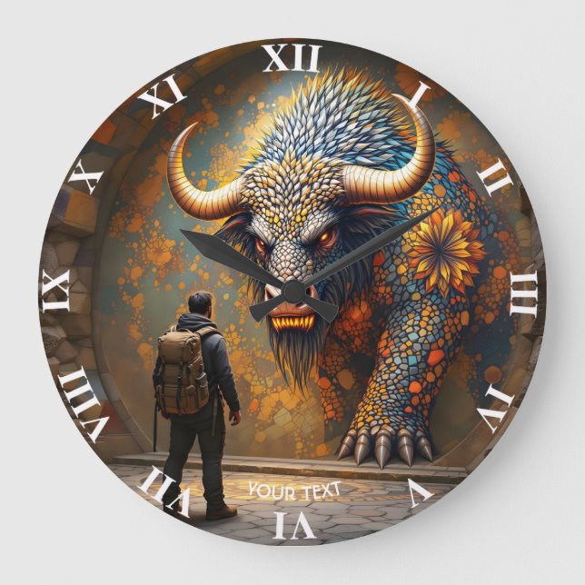Fantasy Cute Mythical Bull Mosaic Stor Klocka (Framsida)