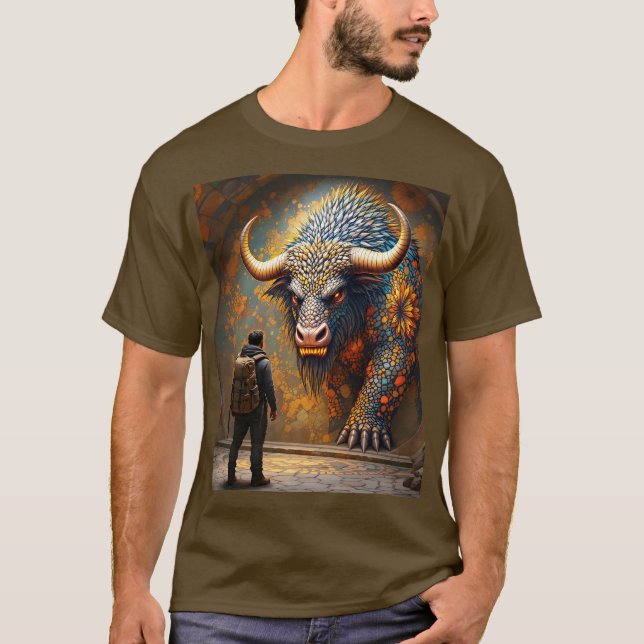 Fantasy Cute Mythical Bull Mosaic T Shirt (Framsida)