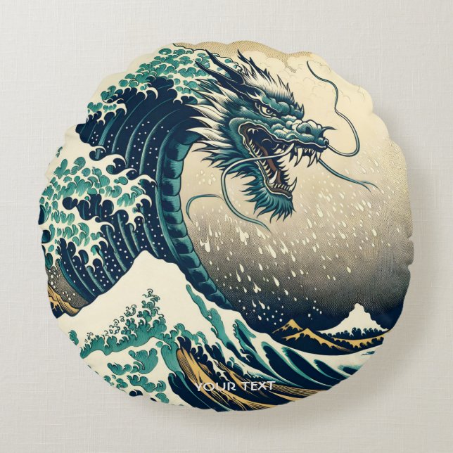 Fantasy Cute Mythical Japansk Dragon Rund Kudde (Framsidan)