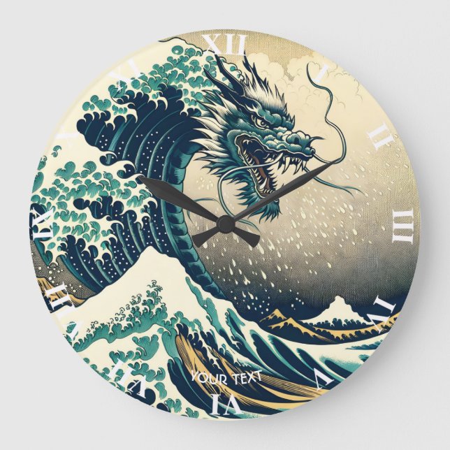 Fantasy Cute Mythical Japansk Dragon Stor Klocka (Framsida)