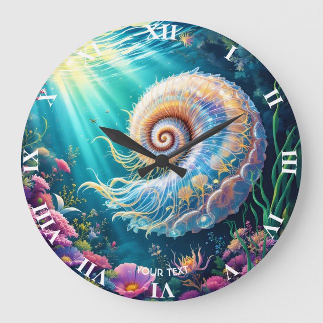 Fantasy Cute Natur Underwater World Stor Klocka (Framsida)