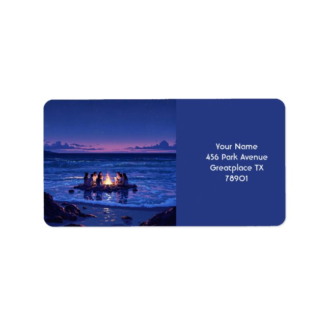 Fantasy Cute Night Sea Bonfire Adressetikett (Framsidan)