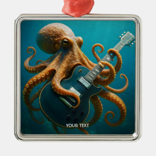 Fantasy Cute Octopus Spelar Guitar Julgransprydnad Metall
