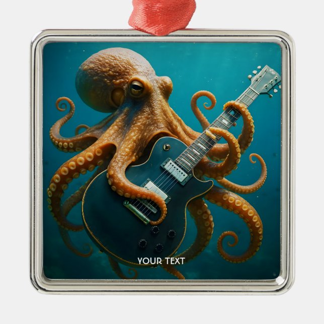 Fantasy Cute Octopus Spelar Guitar Julgransprydnad Metall (Framsidan)