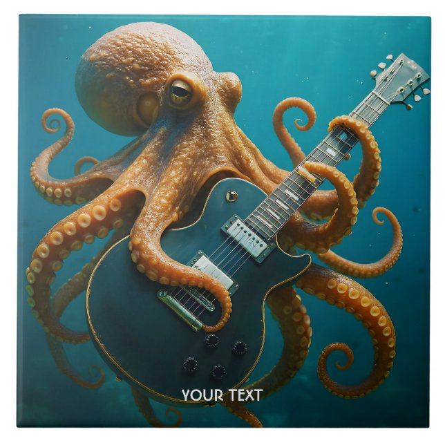 Fantasy Cute Octopus Spelar Guitar Kakelplatta (Framsidan)