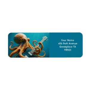 Fantasy Cute Octopus Spelar Guitar Returadress Etikett