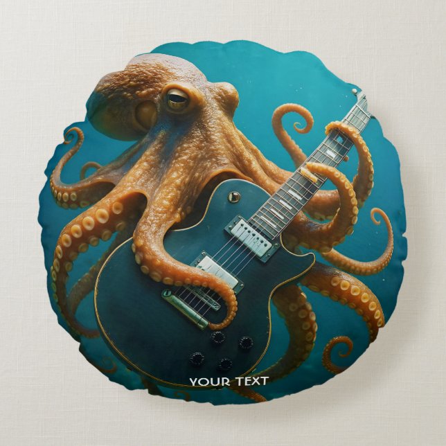 Fantasy Cute Octopus Spelar Guitar Rund Kudde (Framsidan)