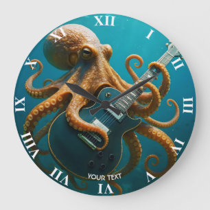 Fantasy Cute Octopus Spelar Guitar Stor Klocka