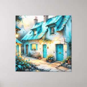 Fantasy Cute Old Blue House Canvastryck