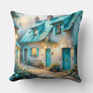 Fantasy Cute Old Blue House Kudde