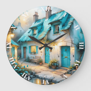 Fantasy Cute Old Blue House Stor Klocka