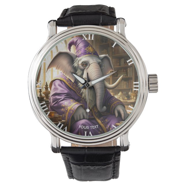 Fantasy Cute Old Elephant Wizard Armbandsur (Framsida)