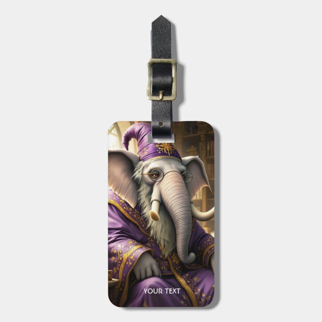 Fantasy Cute Old Elephant Wizard Bagagebricka (Vertikal Framsida)