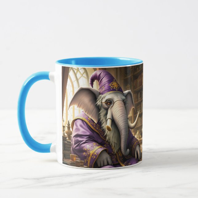 Fantasy Cute Old Elephant Wizard Mugg (Vänster)