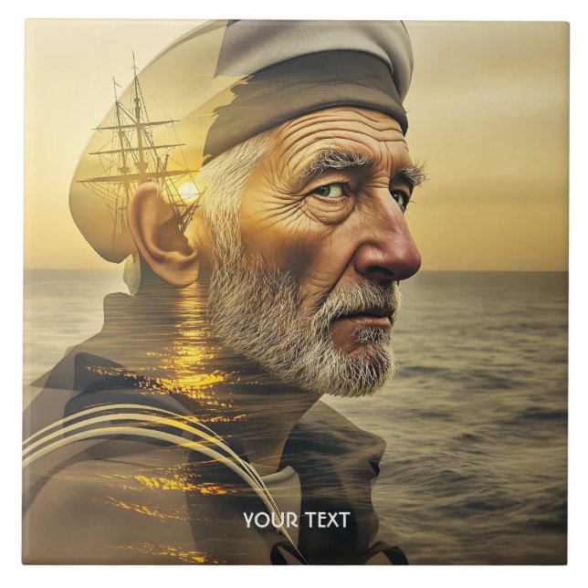 Fantasy Cute Old Sailor Sea Kakelplatta (Framsidan)