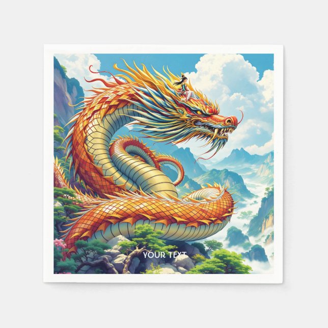 Fantasy Cute Orange Dragon Mountains Pappersservett (Framsidan)