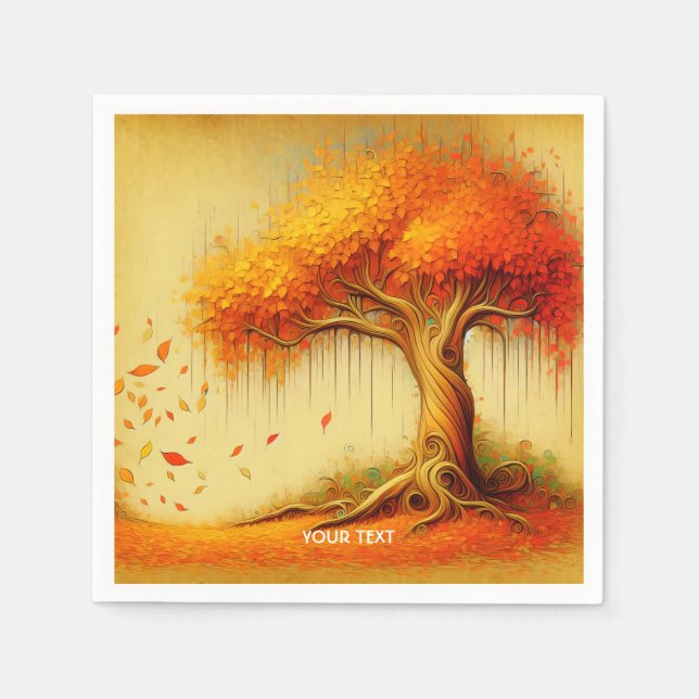 Fantasy Cute Orange Fall Träd Pappersservett (Framsidan)