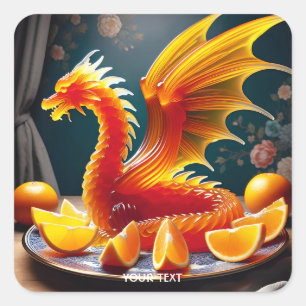 Fantasy Cute Orange Jelly Dragon Fyrkantigt Klistermärke