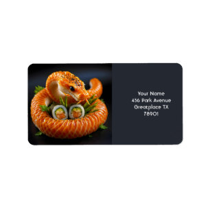 Fantasy Cute Orange Snake Sushi Adressetikett