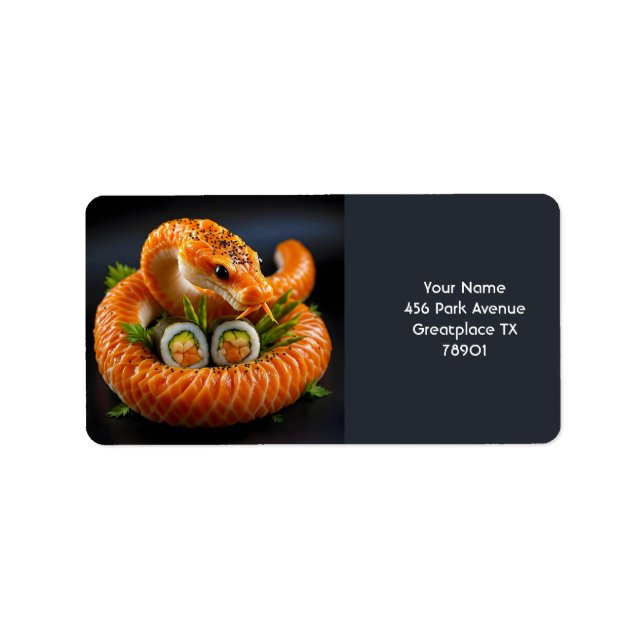 Fantasy Cute Orange Snake Sushi Adressetikett (Framsidan)