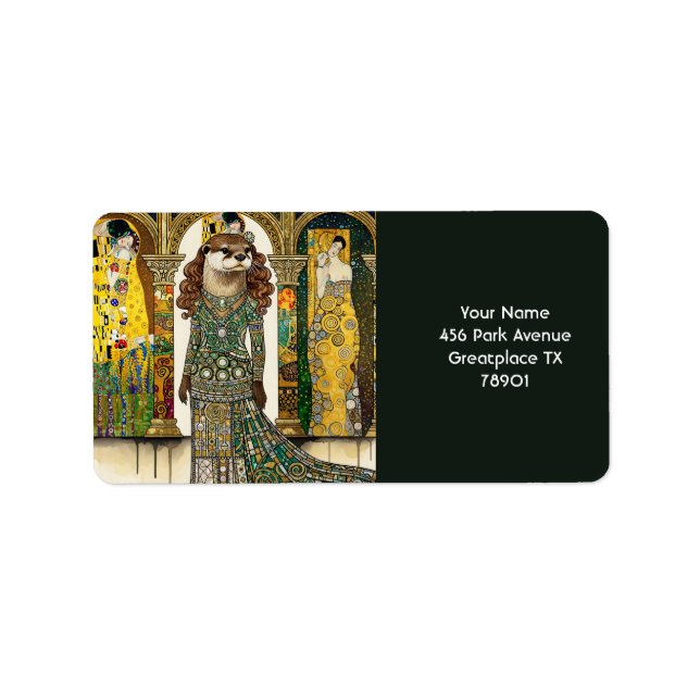 Fantasy Cute Otter Art Deco Adressetikett (Framsidan)