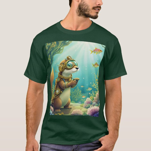 Fantasy Cute Otter Steampunk Suit T Shirt (Framsida)
