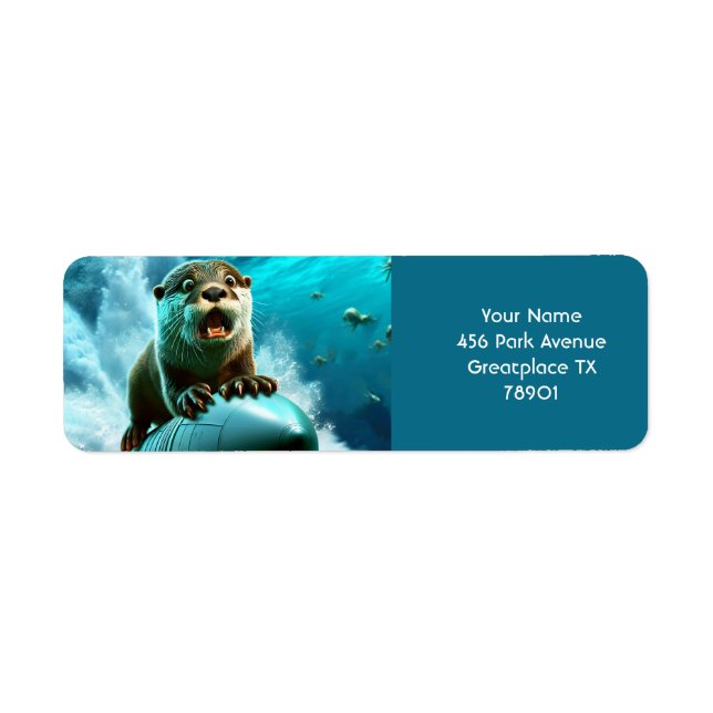 Fantasy Cute Otter Torpedo Sea Returadress Etikett (Framsidan)