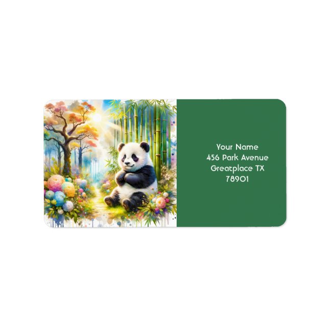 Fantasy Cute Panda Bamboo Forest Adressetikett (Framsidan)