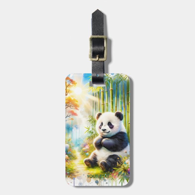 Fantasy Cute Panda Bamboo Forest Bagagebricka (Vertikal Framsida)