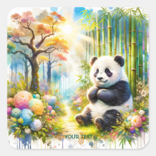 Fantasy Cute Panda Bamboo Forest Fyrkantigt Klistermärke