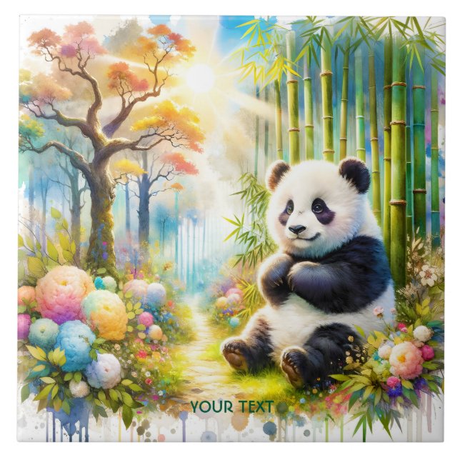 Fantasy Cute Panda Bamboo Forest Kakelplatta (Framsidan)