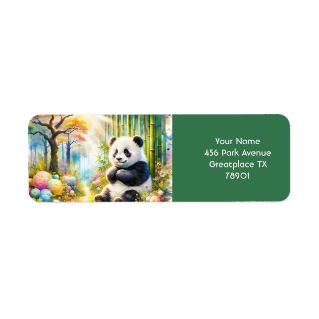 Fantasy Cute Panda Bamboo Forest Returadress Etikett (Framsidan)