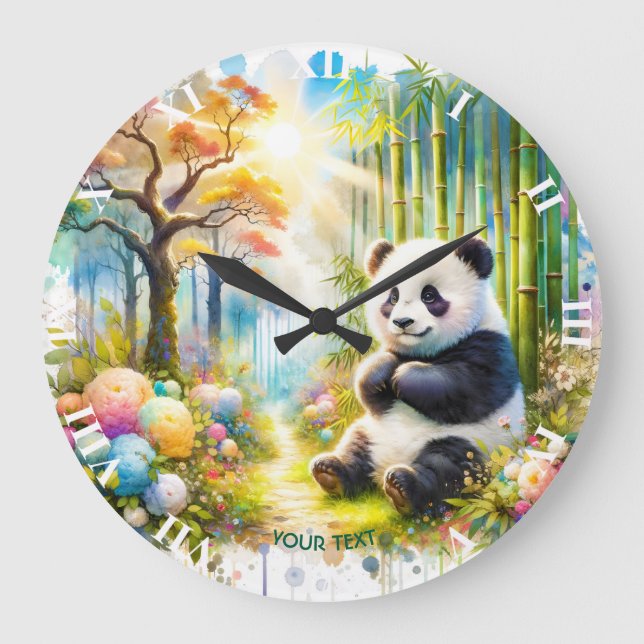 Fantasy Cute Panda Bamboo Forest Stor Klocka (Framsida)