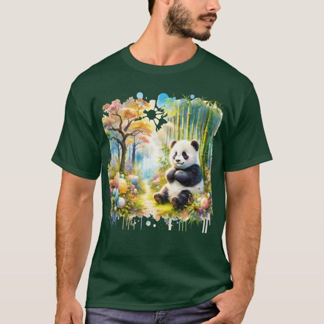 Fantasy Cute Panda Bamboo Forest T Shirt (Framsida)