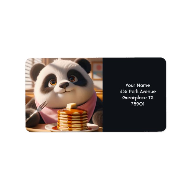Fantasy Cute Panda Eating Pancakes Adressetikett (Framsidan)