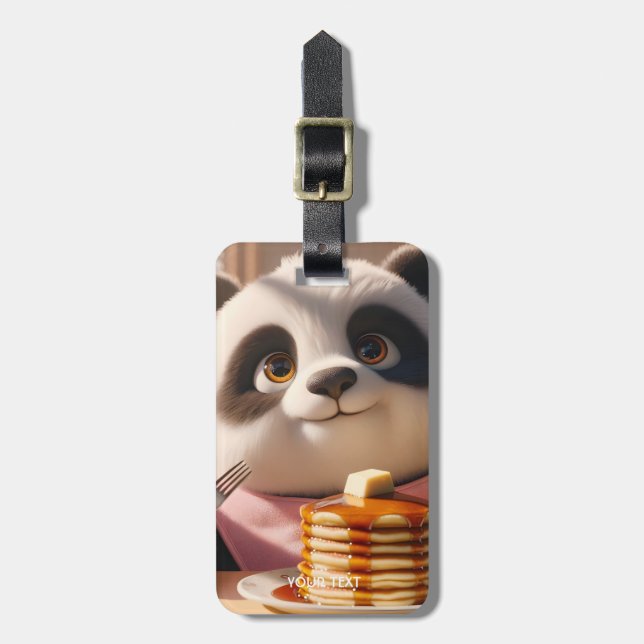 Fantasy Cute Panda Eating Pancakes Bagagebricka (Vertikal Framsida)