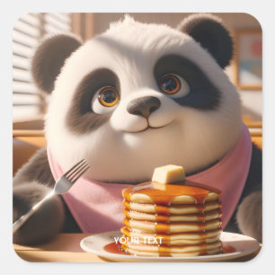Fantasy Cute Panda Eating Pancakes Fyrkantigt Klistermärke
