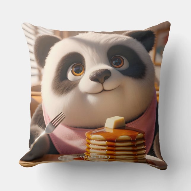 Fantasy Cute Panda Eating Pancakes Kudde (Framsida)