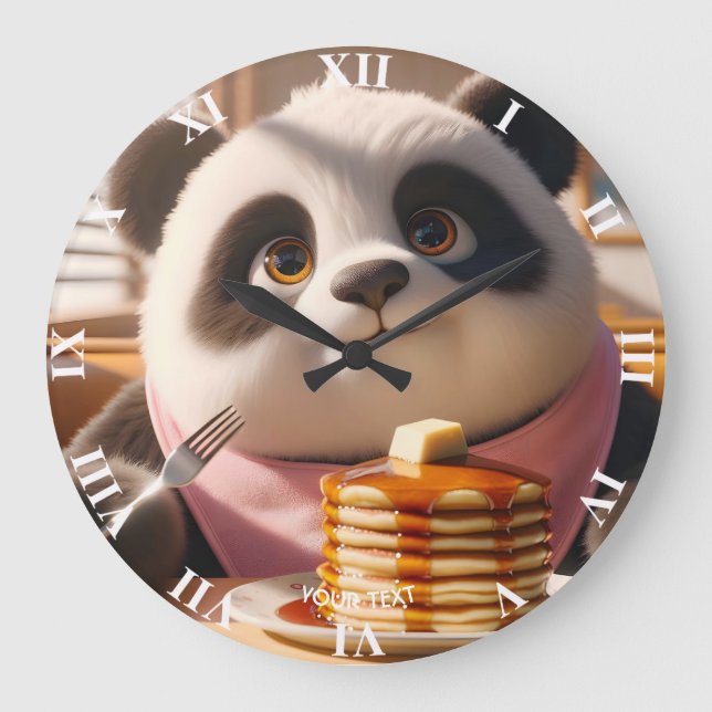 Fantasy Cute Panda Eating Pancakes Stor Klocka (Framsida)