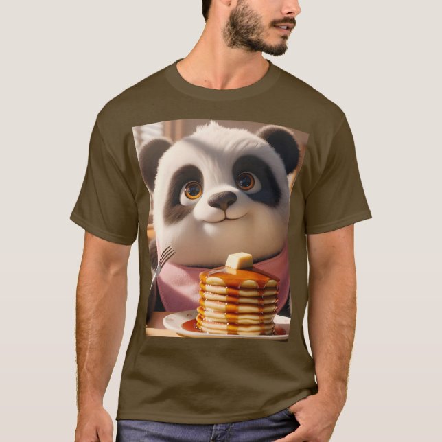Fantasy Cute Panda Eating Pancakes T Shirt (Framsida)