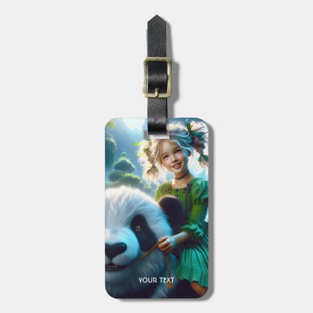 Fantasy Cute Panda Girl Bagagebricka (Vertikal Framsida)