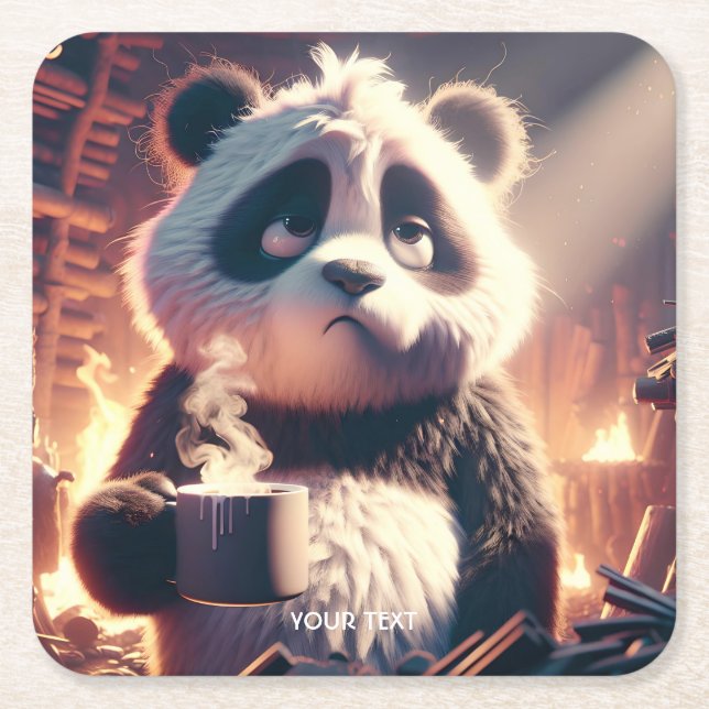 Fantasy Cute Panda Kopp Coffee Underlägg Papper Kvadrat (Framsidan)