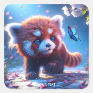 Fantasy Cute Panda Red Butterfly Fyrkantigt Klistermärke